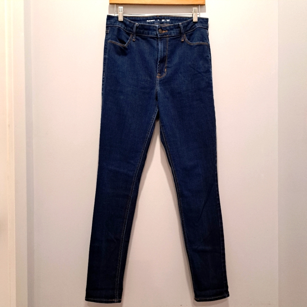 Old Navy Dark Indigo High-rise Skinny Classic Momcore Jeans Womens 10 Long
